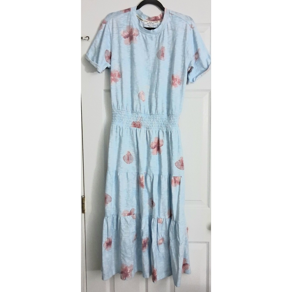Peace Love World Dress Womens Size M Blue Floral Cotton Jersey Tiered Tee Shirt